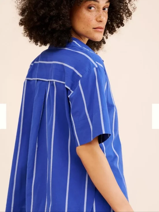 MADEWELL Blue Striped Boxy Cotton Button Up Collared Neckline Shirt Size Xl - Picture 5 of 16